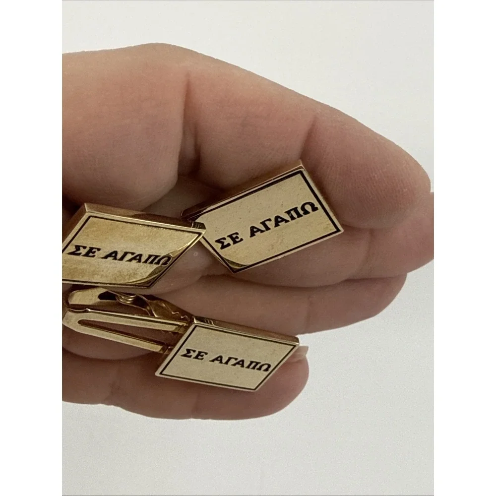 Men's Cufflinks Tie Clip Greek Letters I Love You Pioneer Goldtone Set